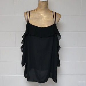 CITY CHIC OFF SHOULDER, BLOUSE, PLEATED RUFFLE SHEER BLACK